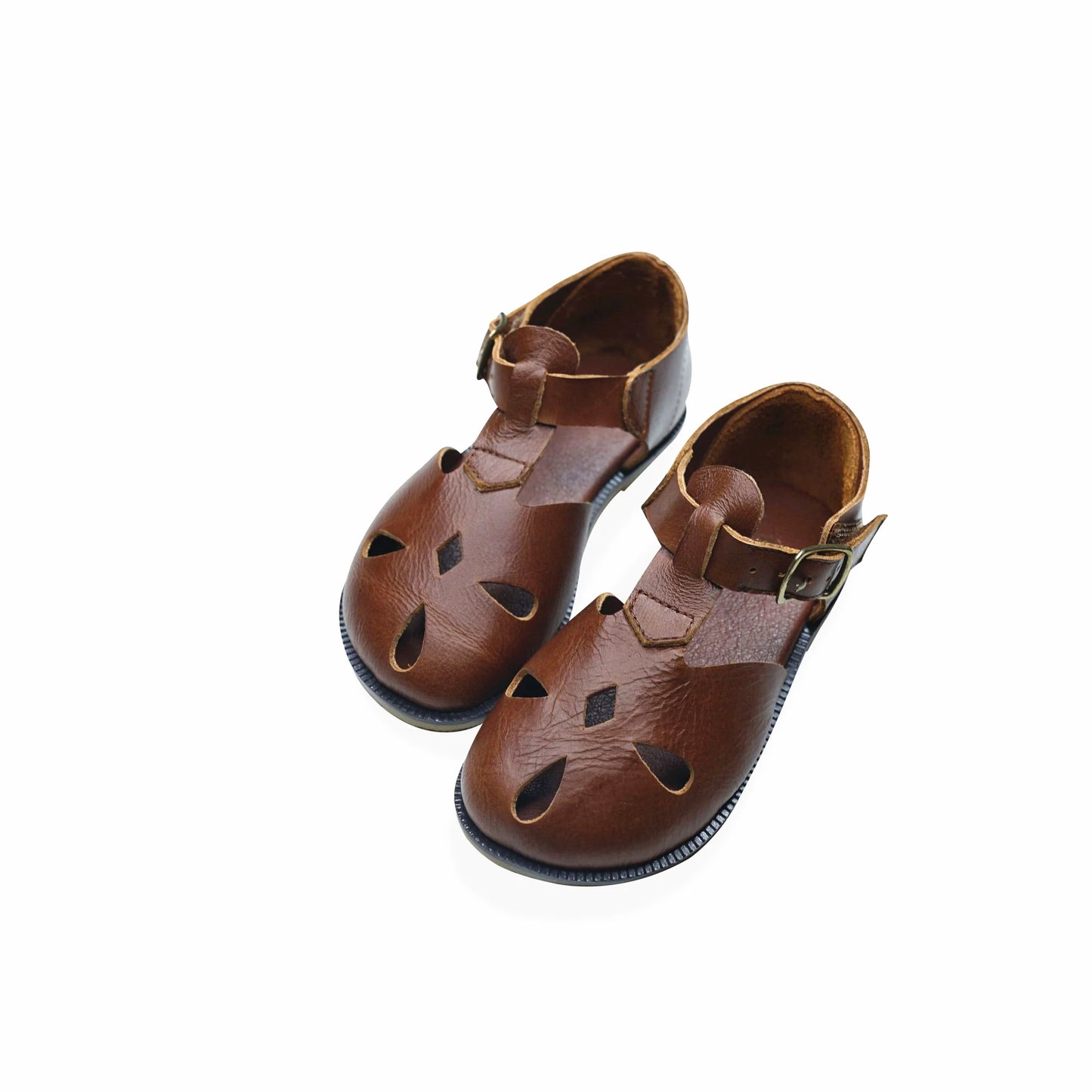 Sandalias de cuero genuino para niñas y niños, estilo retro de verano