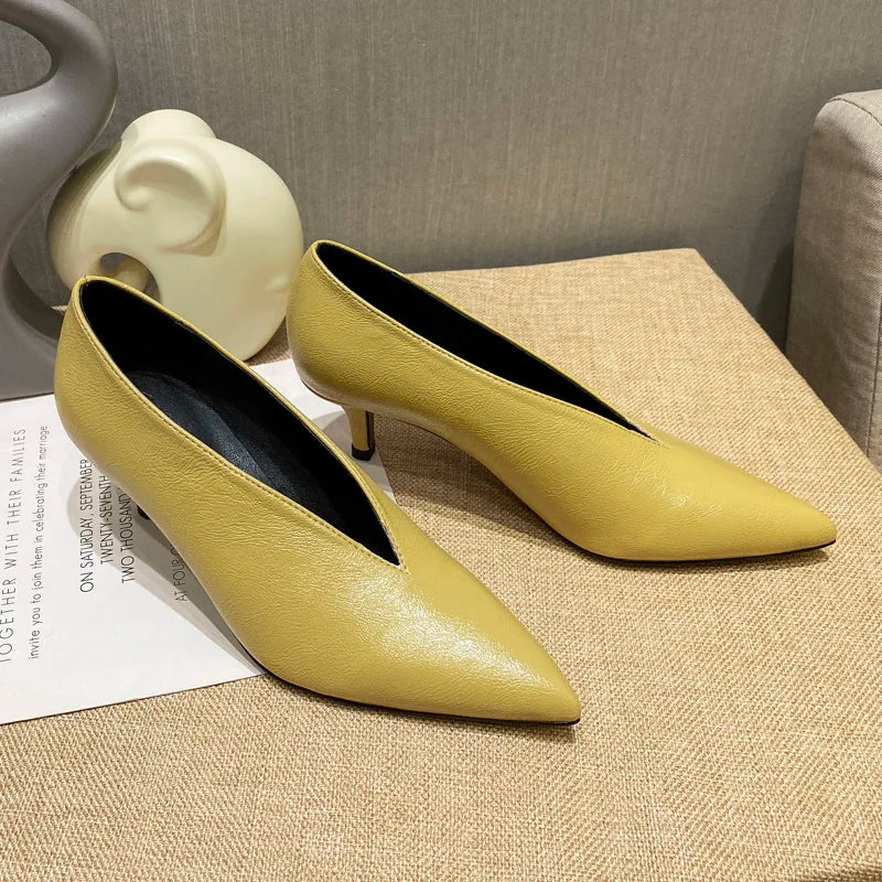 2026 Nyt Forår Efterår Damemode Højhælede Pumps Sexet spidstå Kjole Sko V-snit Design Dame Sko Vintage Hot C323