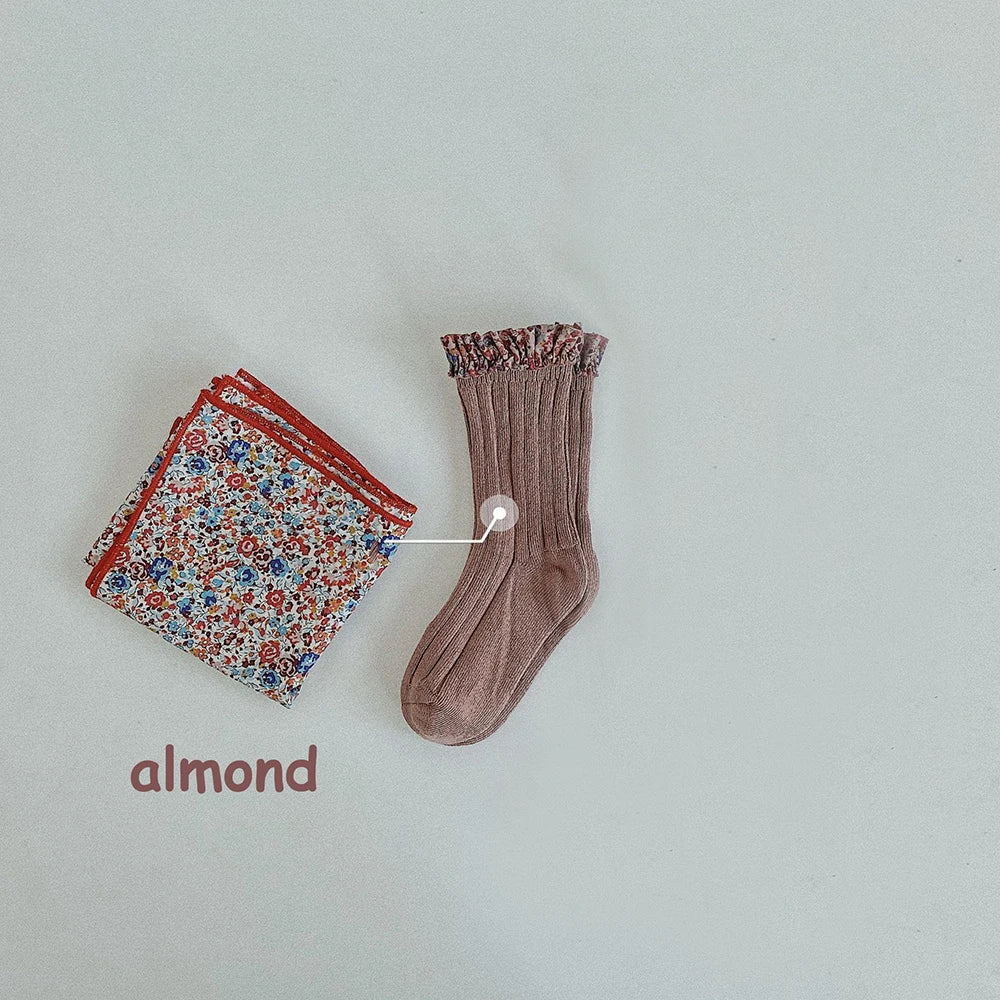 Calcetines para niña con volantes estampado Floral, medias largas de algodón para bebé