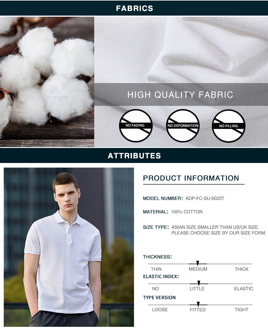 Pioneer Camp 2022 Polo Shirt Men Summer 100% Cotton Solid Color Fashion Classic Polo Shirts Men's Clothing ADP-FC-SU-0023T