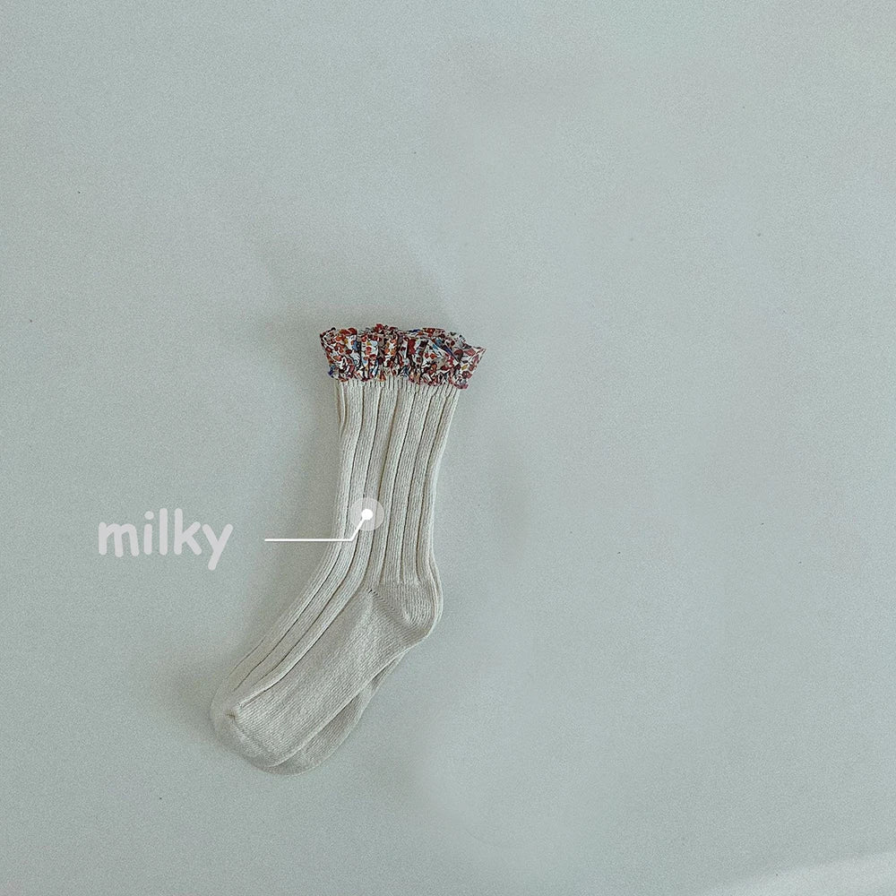 Calcetines para niña con volantes estampado Floral, medias largas de algodón para bebé