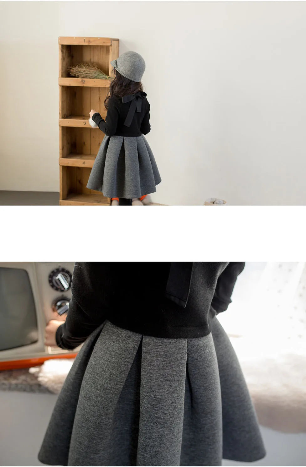 New Girls Winter High Neck Dress Cotton Elegant Teenager Children Kids Long Sleeve Autumn Winter Pleated Princess Dress Clothing