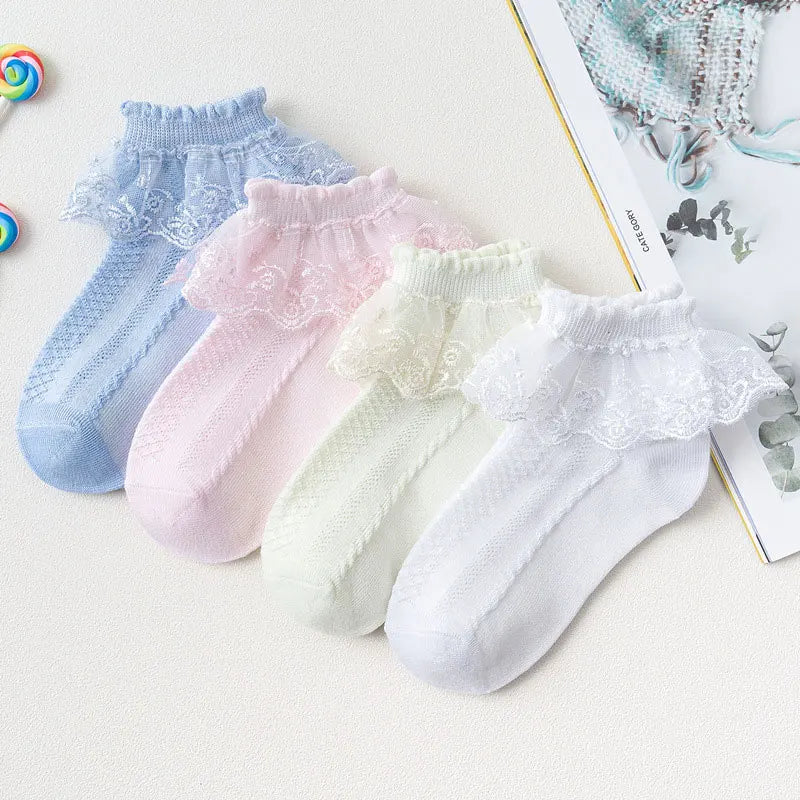 Calcetines para niña, calcetines de encaje con volantes de princesa para niña, calcetines cortos de algodón blanco