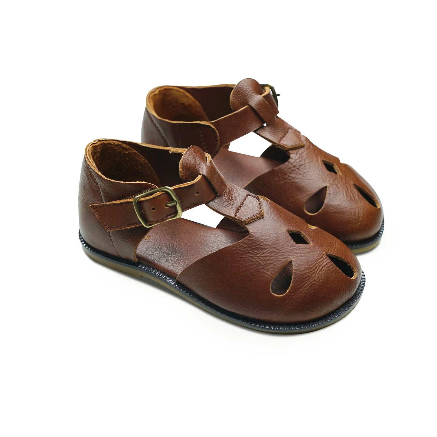 Sandalias de cuero genuino para niñas y niños, estilo retro de verano