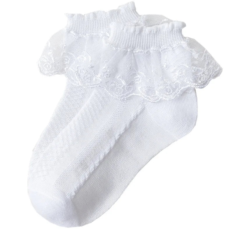 Calcetines para niña, calcetines de encaje con volantes de princesa para niña, calcetines cortos de algodón blanco