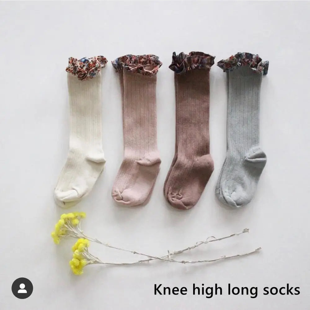 Calcetines para niña con volantes estampado Floral, medias largas de algodón para bebé
