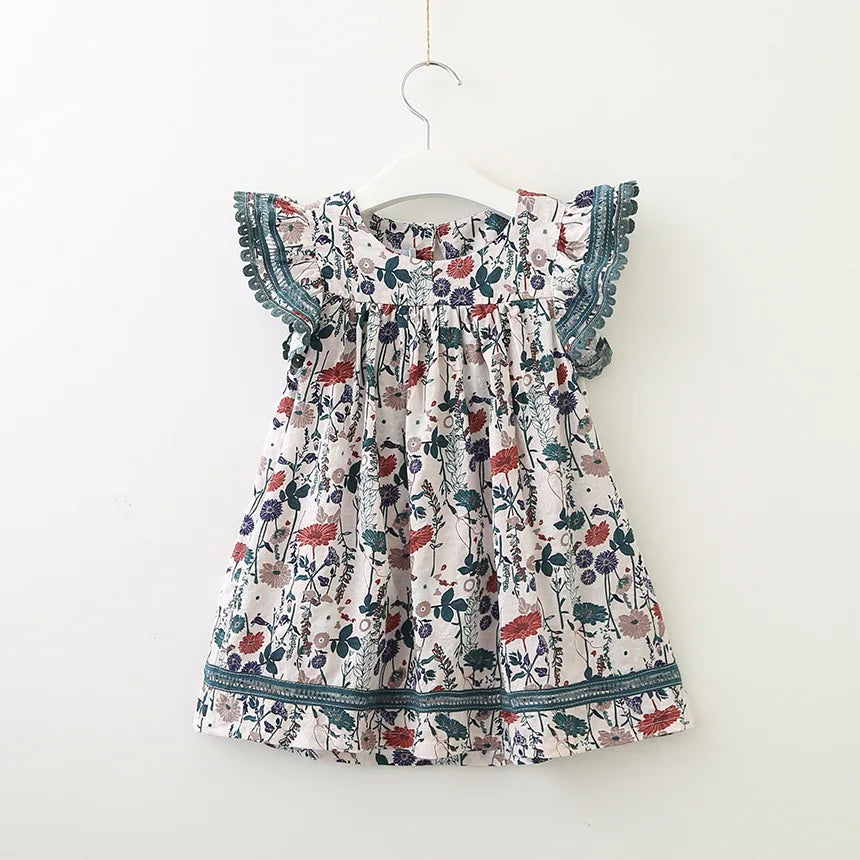 Increible vestido de verano para niñas, lindo vestido vintage sin mangas y volantes, con flores para fiesta, vestido cuadrillé, vestido broderie