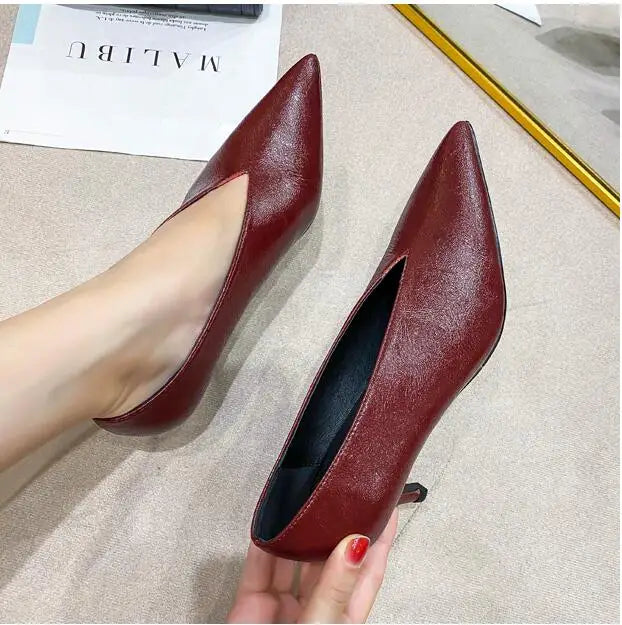 2026 Nyt Forår Efterår Damemode Højhælede Pumps Sexet spidstå Kjole Sko V-snit Design Dame Sko Vintage Hot C323
