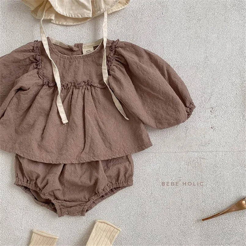 Vintage Lace Embroidery Girls Clothing Set Spring Fall Long Sleeve Infant Baby Jumpsuit for Toddler Girls Clothing Children Suit