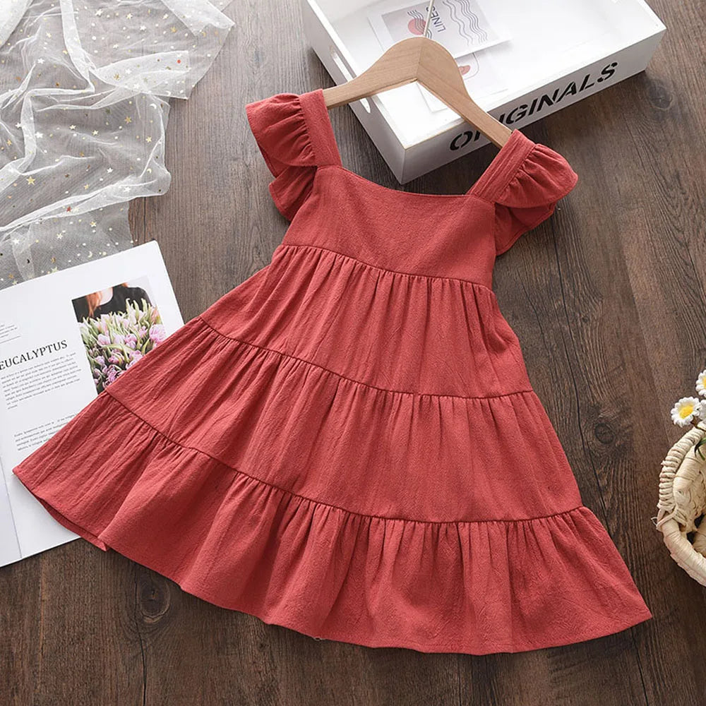 Vestido Boho de verano con bordado de flores para niñas, estilo retro, con mangas volantes, de princesa, ropa informal para niñas de 2 a 6 años