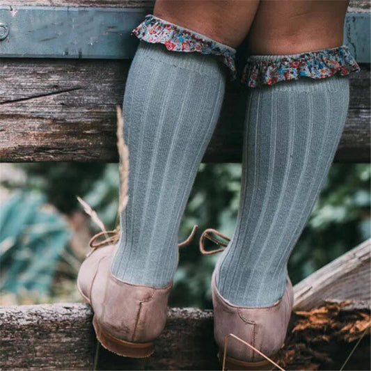 Calcetines para niña con volantes estampado Floral, medias largas de algodón para bebé