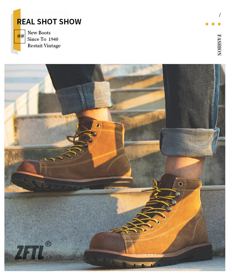 Botas o  botines para adolescentes y hombres, botas casuales con cordones, botas de costura hechas a mano para hombre, botas de desierto de cuero genuino