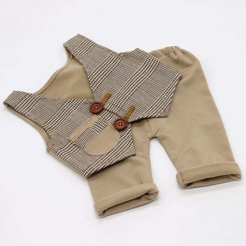 Increíble conjunto de fotografía para bebés recién nacidos, chaleco a cuadros, pantalones, ropa de caballero para bebés