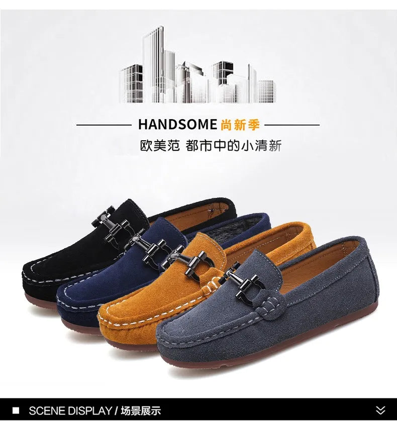 Zapatos casuales de otoño e invierno para niños, mocasines sin cordones para adolescentes