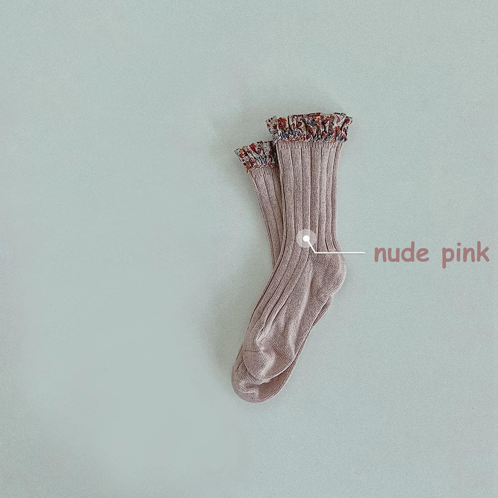 Calcetines para niña con volantes estampado Floral, medias largas de algodón para bebé