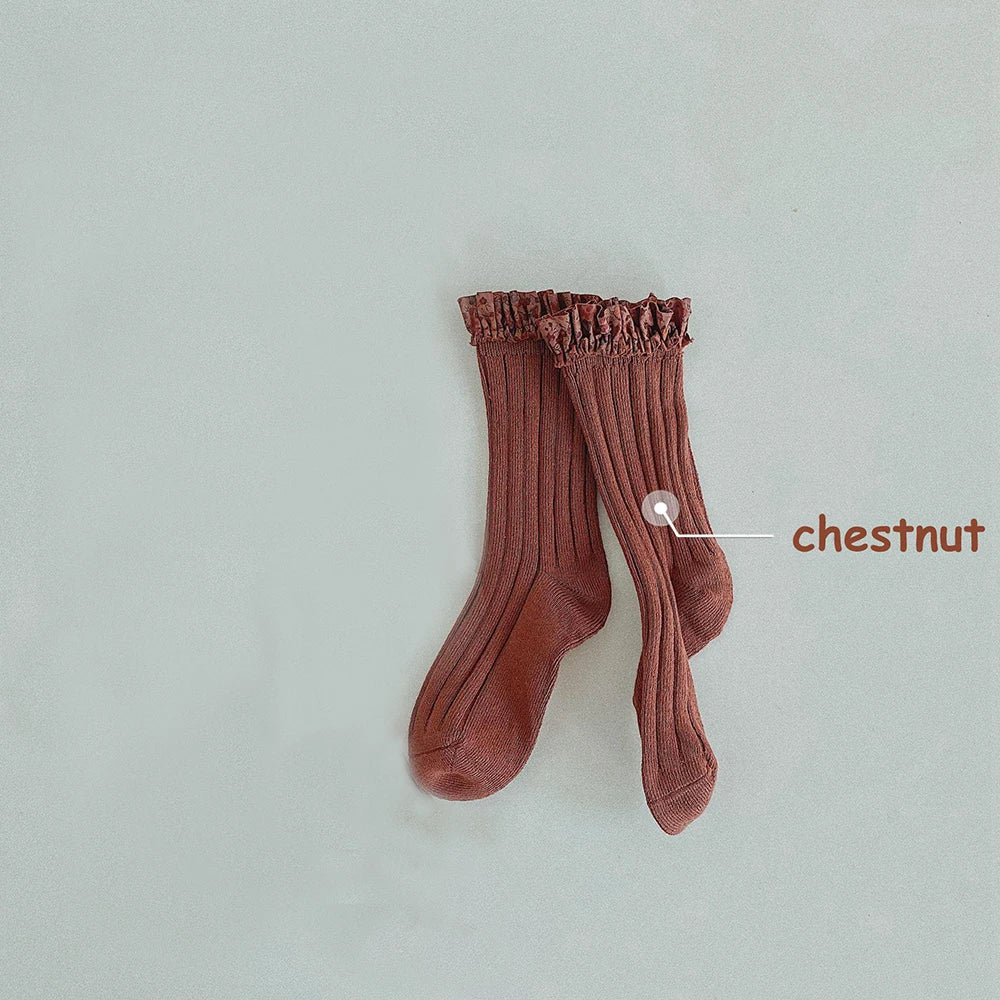 Calcetines para niña con volantes estampado Floral, medias largas de algodón para bebé