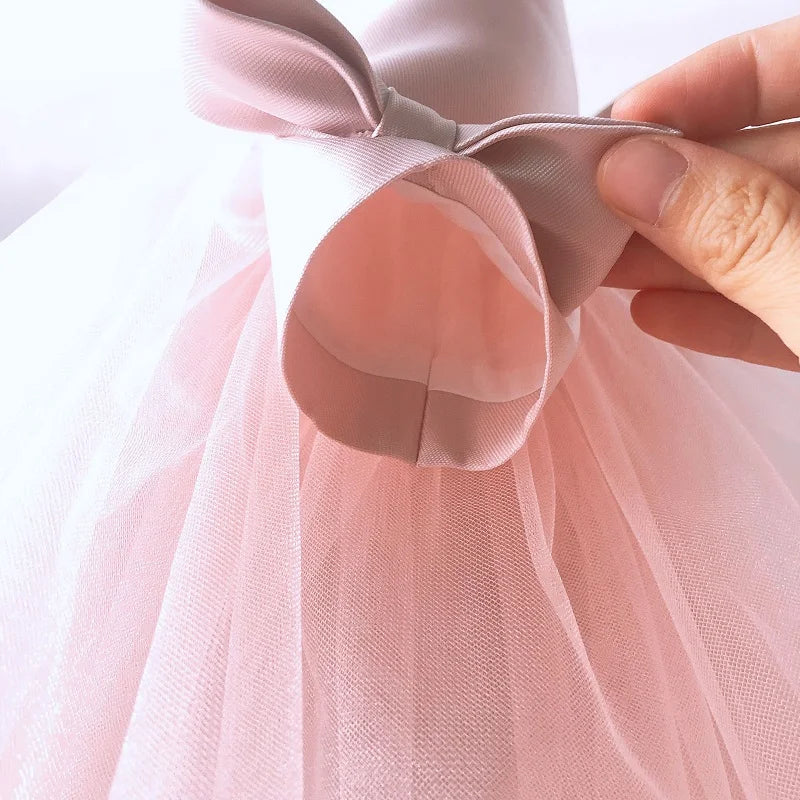 Vestido de princesa de seda con perlas para niña pequeña, con lazo, manga larga, estilo vintage, vestido de fiesta para niña de 1 a 7 años