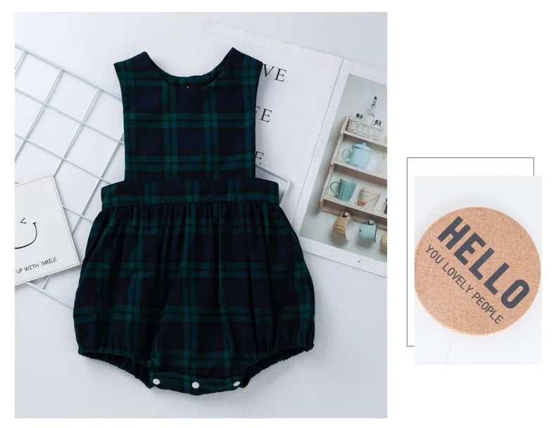 Spring 2Pcs Children Clothes Sets Toddler Girl Long Sleeve White Tops+Rompers Newborn Red Plaid Jumpsuit Baby Onesies Outfits