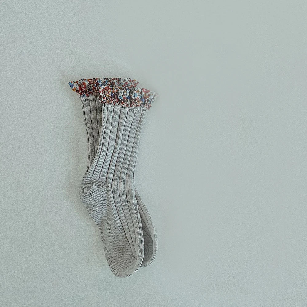 Calcetines para niña con volantes estampado Floral, medias largas de algodón para bebé