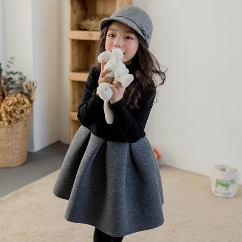 New Girls Winter High Neck Dress Cotton Elegant Teenager Children Kids Long Sleeve Autumn Winter Pleated Princess Dress Clothing