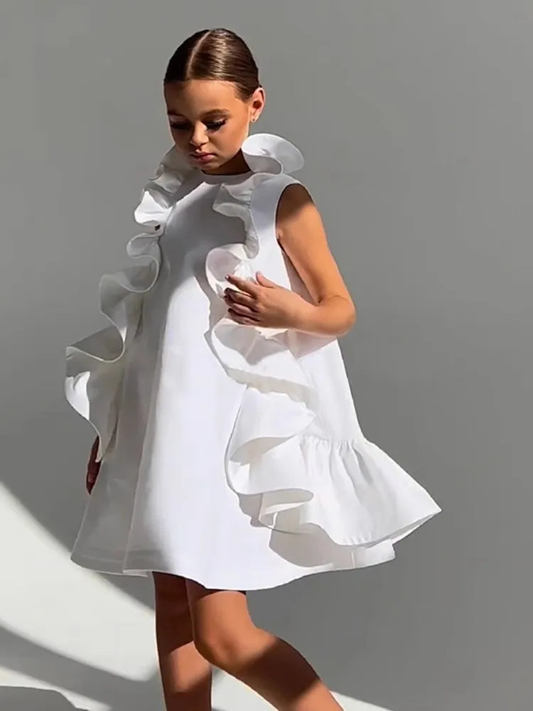 Precioso vestido de verano para niña,  sin mangas, con volantes, estilo moda española, para bodas, de lujo