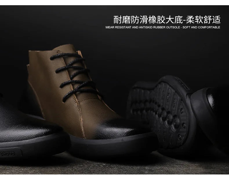 Genuine Leather Men Boots Retro Motorcycle Boots for Men Chelsea Boots Warm Men Ankle Boots Working Casual Boot Zapatos Hombre