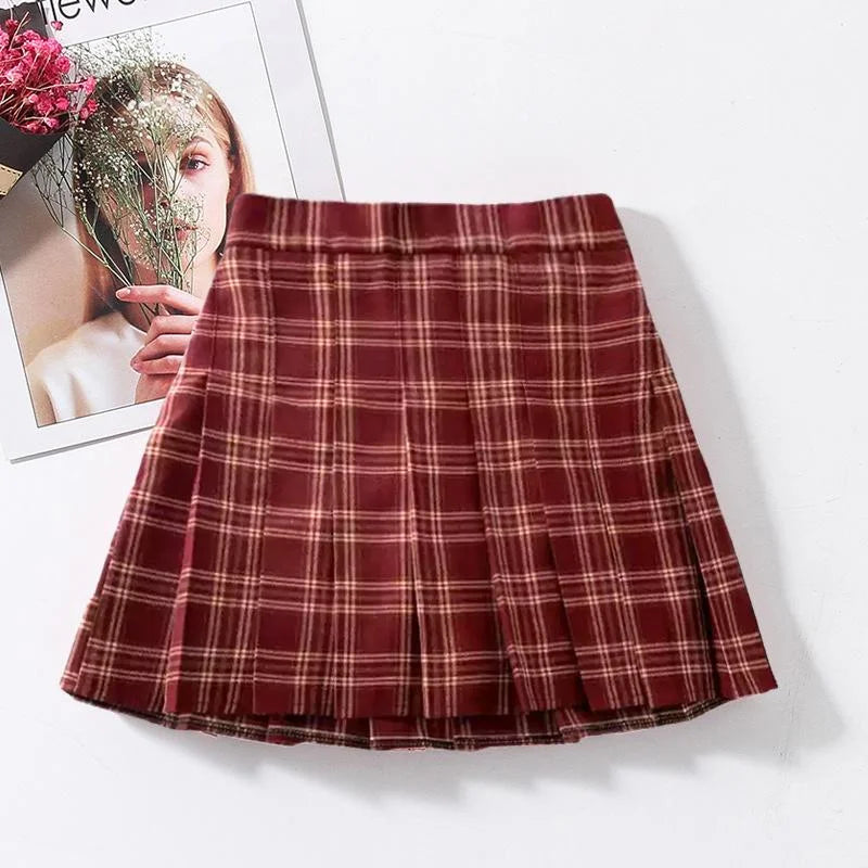 Falda a cuadros plisada para niñas, estilo estudiante, Falda corta para niña, con pantalones interiores de seguridad