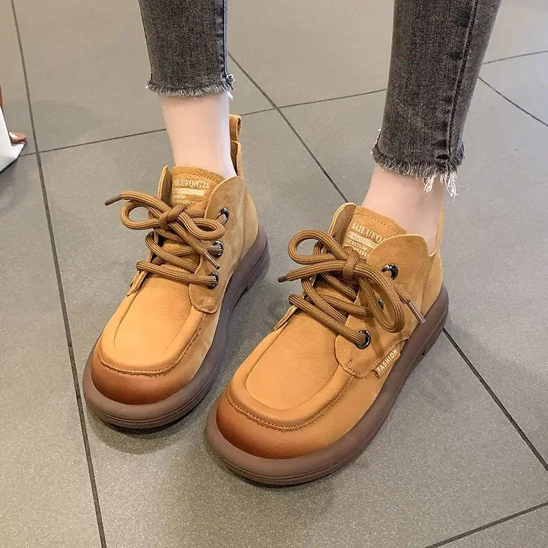 Bototos o botas cortas de cuero genuino para mujeres y adolescentes, estilo casual con cordones para mostrar tu propio estilo.