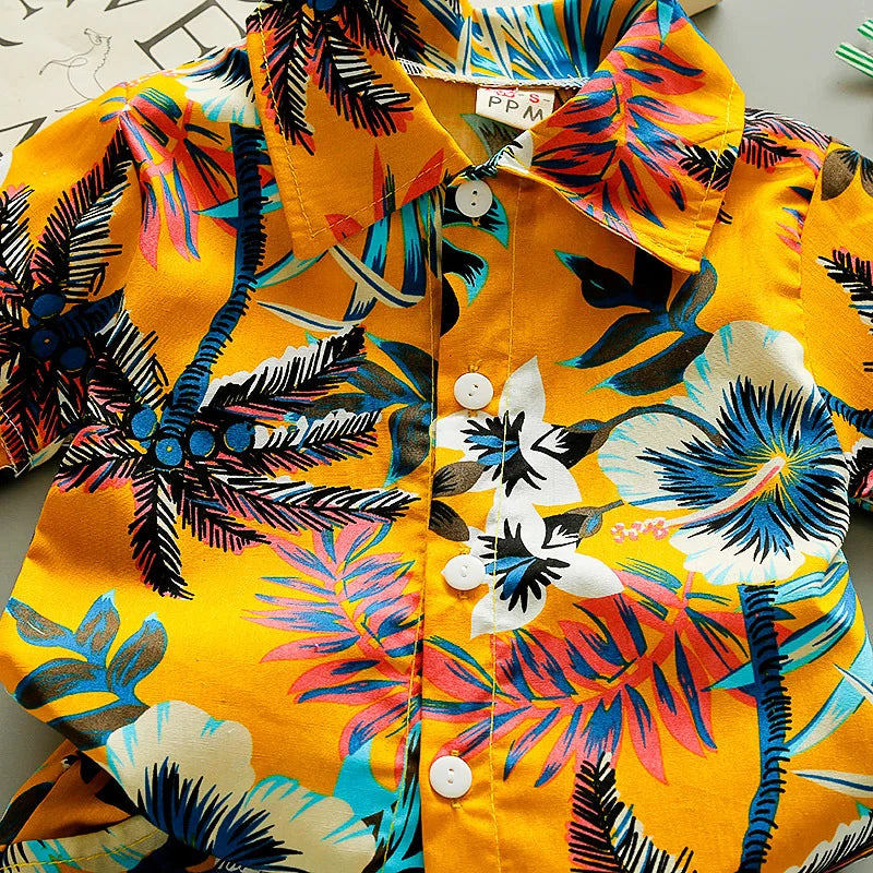 Camisa y short con estampado floral para niños de 1 a 6 años, especiales para vacaciones y playa. Recomendamos sean usados por separado