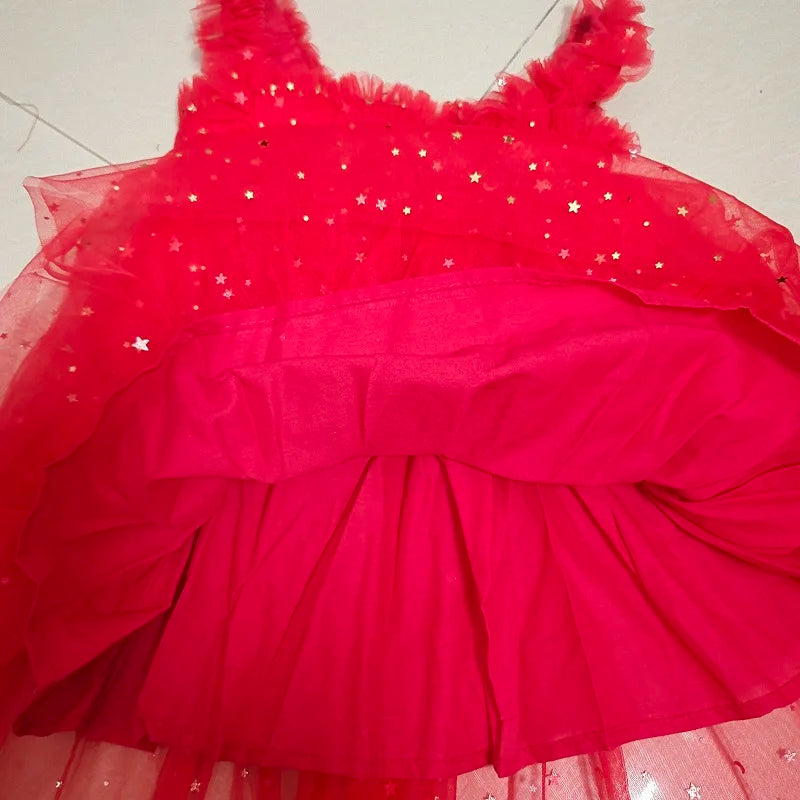 Lindo vestido de princesa de tul para niñas de Navidad, vestido de lentejuelas con estrellas para niñas pequeñas