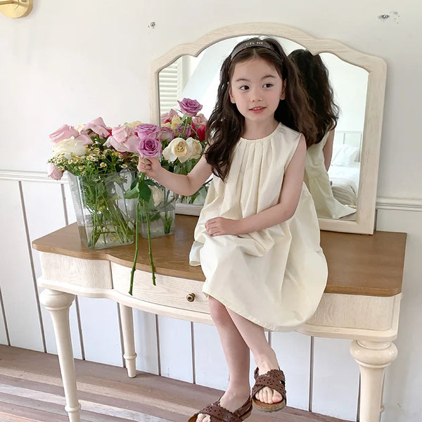 Solid Girls Dress 2023 Korea Kids Wear Fower Girl Dresses For Weddings Girls' Sleeveless Tank Top Dress Princess Dress, Cordero verde