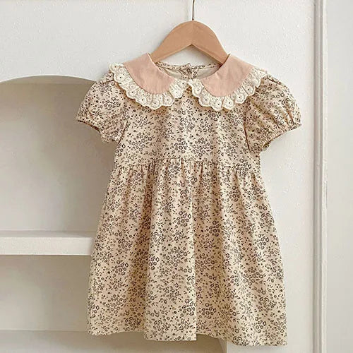 Vestidos de princesa de verano para niñas, de manga corta, de algodón, de color liso, amplio cuellos Peter Pan, para fiesta