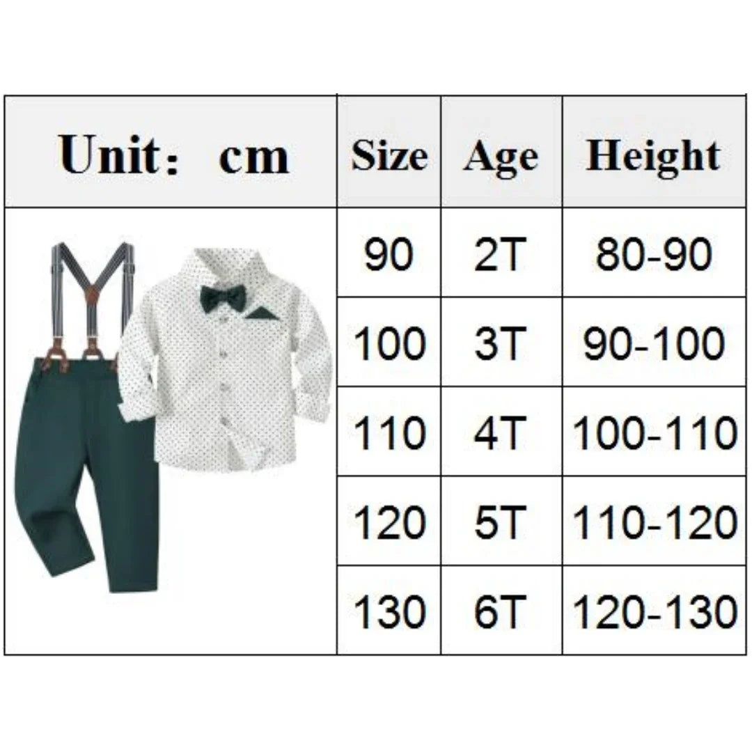 Traje de caballero de primavera y otoño para niño, Camisa estampada de lunares, outfit de fiesta o cumpleaños para niño