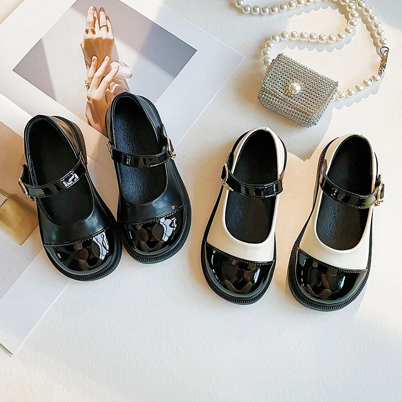 Children Mary Janes Elegant Four Seasons Soft Girl's Leather Shoes Black White Classic Shallow 23-37 Toddler Kids Princess Shoes