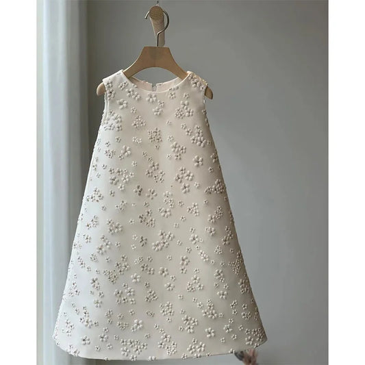 Vestido vintage de marfil para niñas con flores, ropa para bautizo de bebés y niños pequeños, vestidos de baile de satén hechos a medida, vestido de fiesta de cumpleaños hinchado Eid