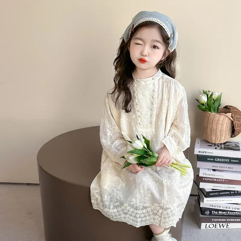 Vestido bordado para niña, de primavera y otoño,  vestido de princesa de fiesta para niña