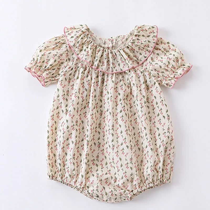 Hermosos y delicados, conjunto y enterito pastorales de verano para bebé, blusa y short estampados de algodón para bebé niña, bombacho para bebés