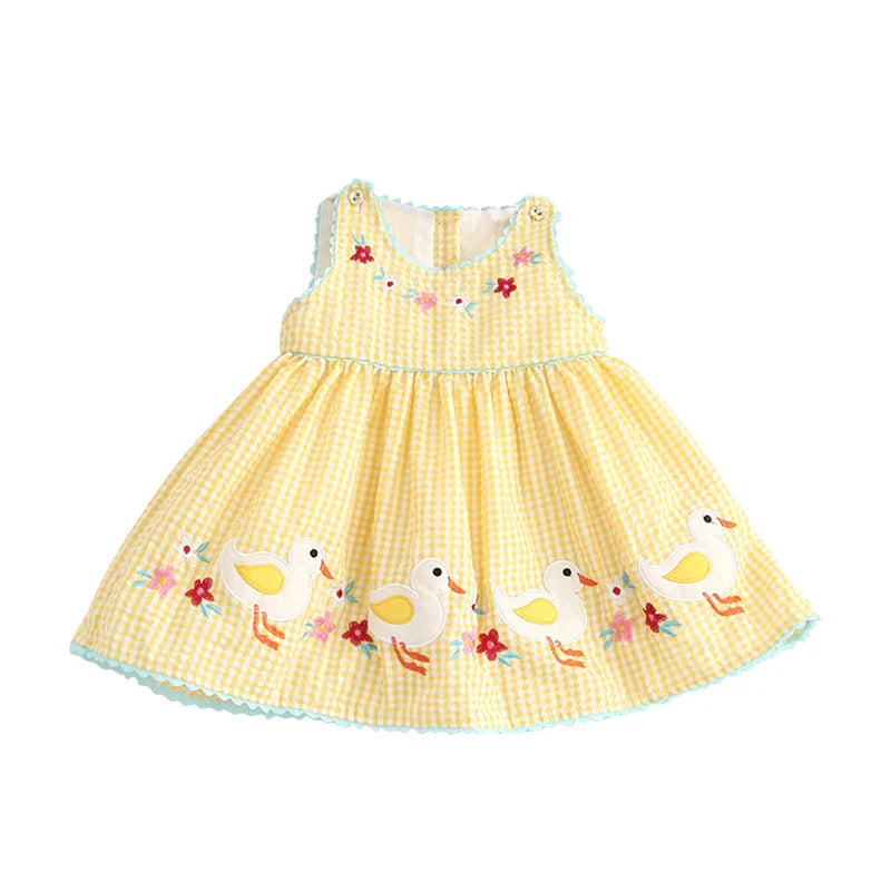 Lindo, muy lindo, vestido bordado de verano para niñas, muy vintage, sin manga, y miren los patitos!!!