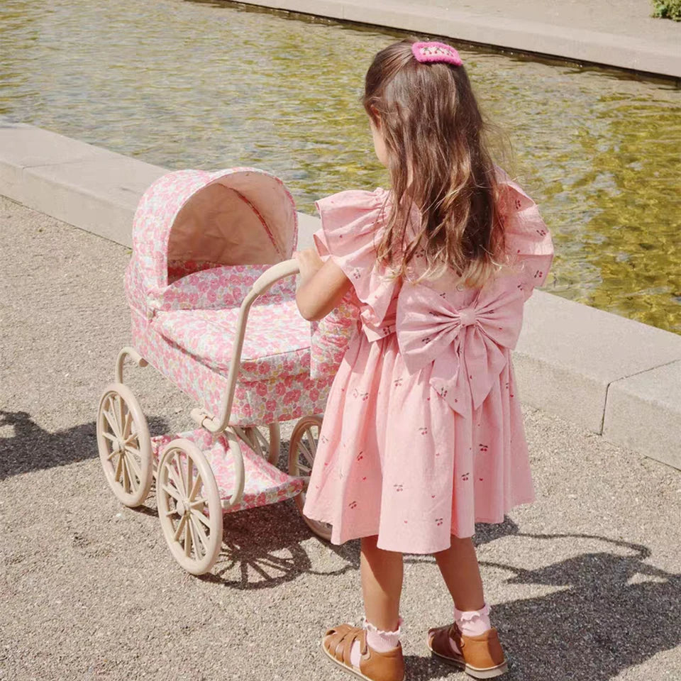 Hermosos vestidos y conjuntos estido Pastoral para niñas, Vestidos con lazo de verano para niñas