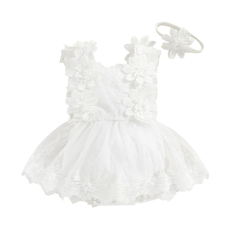 Ropa de verano para bebé niña, Vestido con bombacho de encaje, vestido de bautizo para bebé niña, trajes de princesa sin mangas para recién nacida