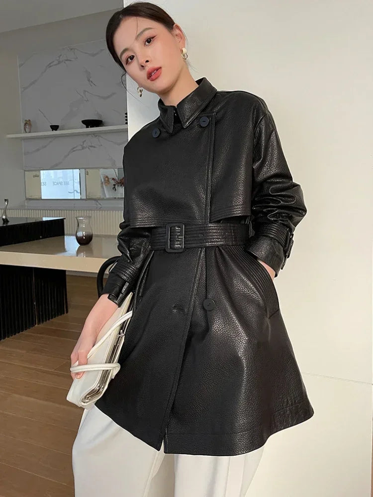 Abrigo de piel auténtica para mujer, gabardina de alta gama