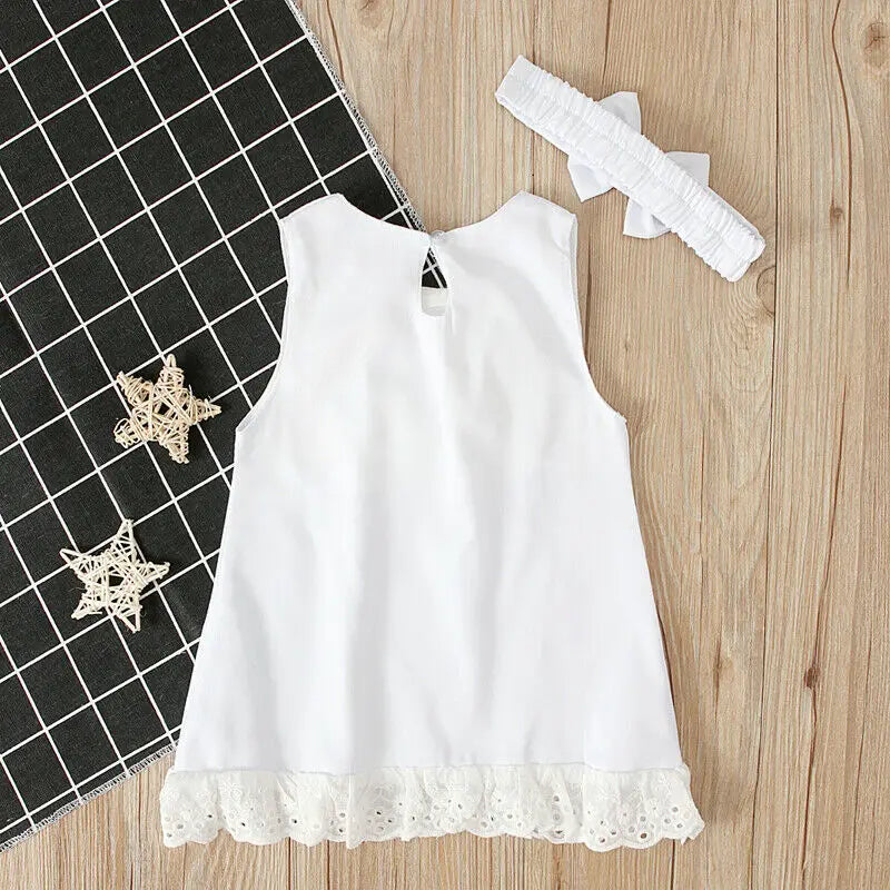 Coqueto vestido para bebé de 0 a 24 meses, vestido blanco con brodery y lazo, sin mangas, estilo moda española