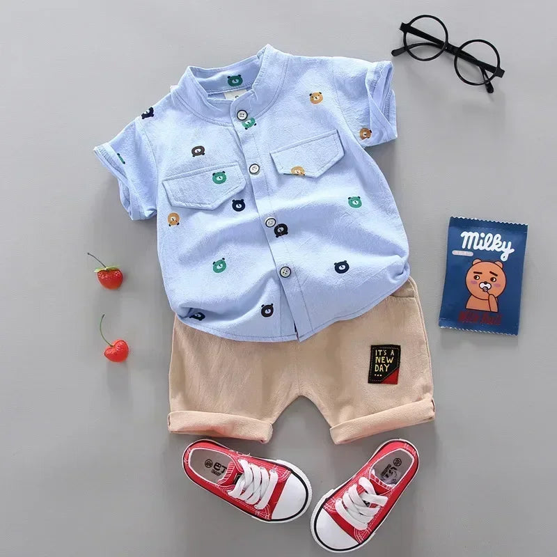 Ropa informal de verano, conjunto para bebé niño, top y pantalones cortos, 2 piezas, conjunto de ropa para bebé, ropa para niños