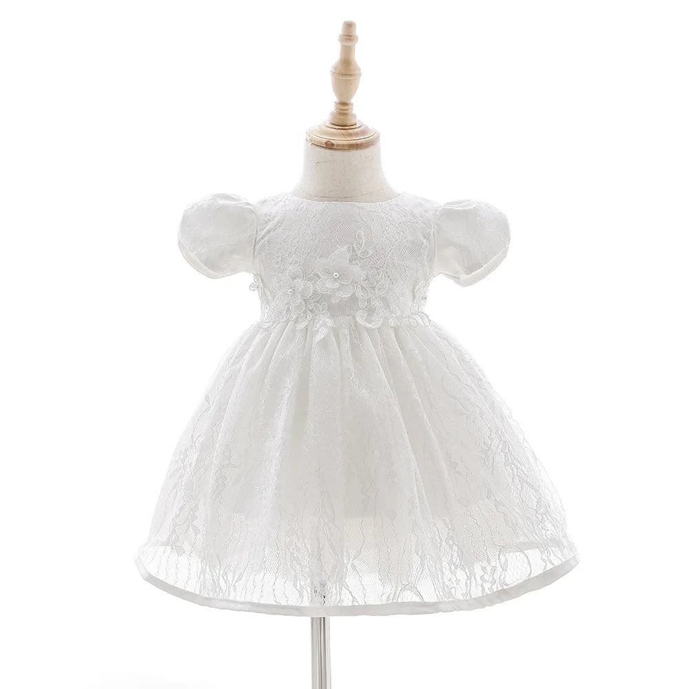 Vestido de encaje blanco para niña, vestido de bautizo para bebé, ropa de princesa para niña, ropa de fiesta para niña con capota