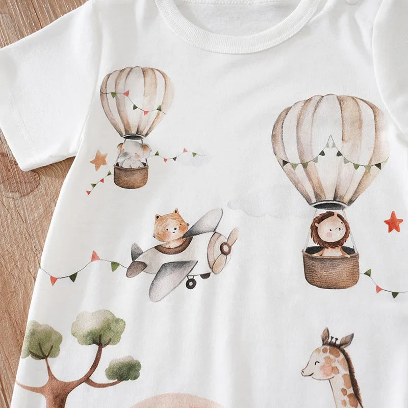 Body de bebé de manga corta, cómodo e informal, con estampado de animales de dibujos animados, para niños y niñas de verano