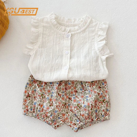 Summer Infant Baby Girls Clothes Suit Infant Kids Baby Girls Clothes Set Sleeveless Tops + Shorts 2pcs Toddler Clothes