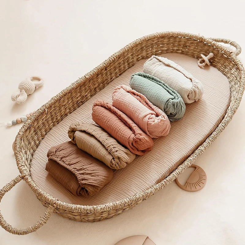 Sábana bajera ajustable para bebé, funda para cambiador de recién nacido, sábanas ajustadas para cuna transpirables con estampado sólido, funda de colchón, 2 uds.