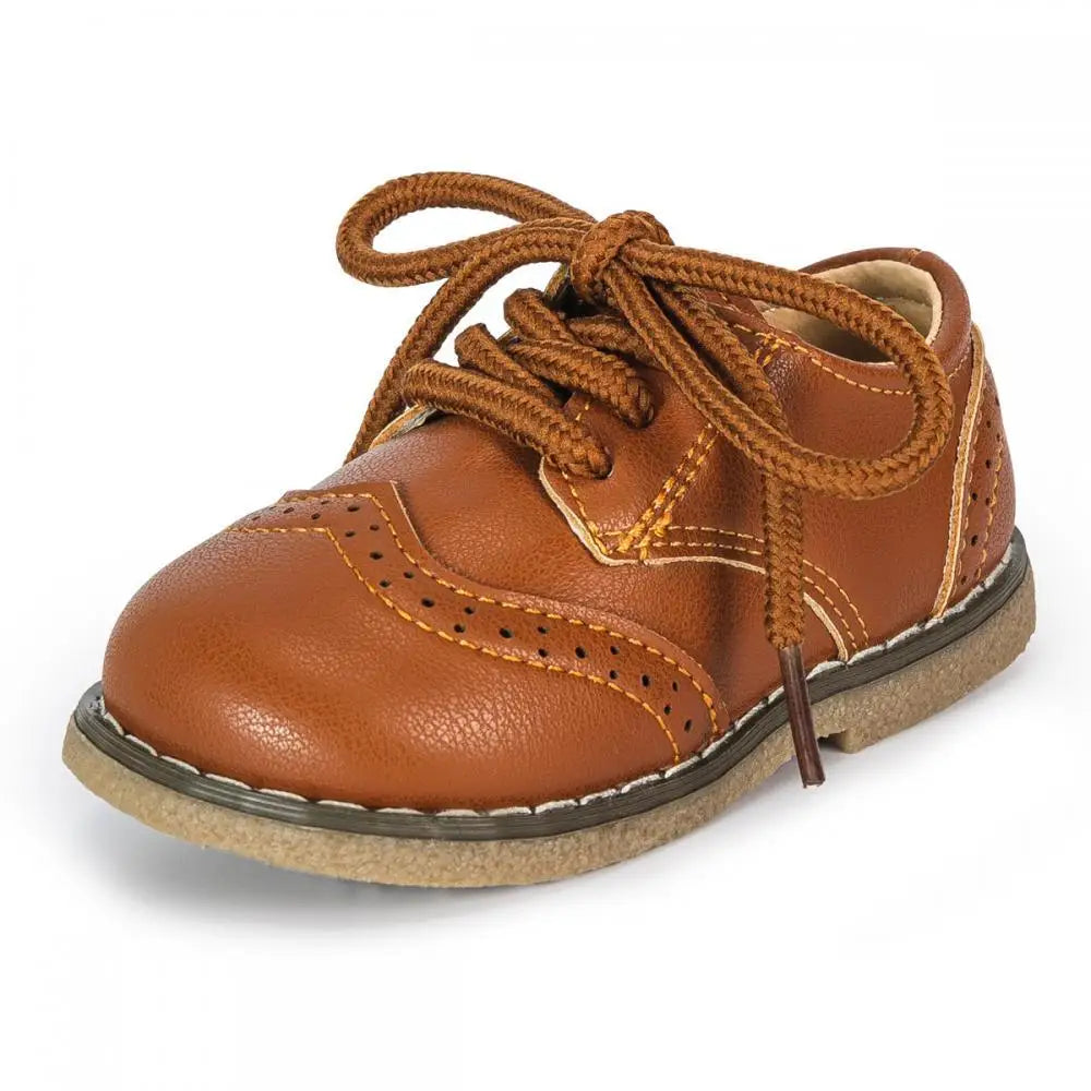 Zapatos tipo cuero para niños, casuales con cordones, zapatos versátiles antideslizantes impermeables para niños pequeños