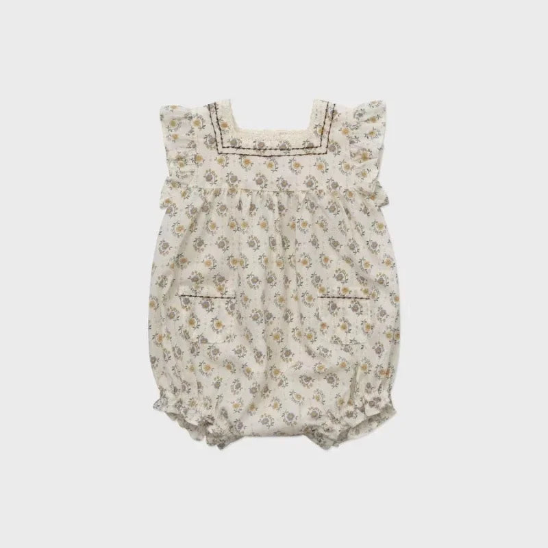 Bombachos de verano para bebé, bordado, cuellos con encaje o broderie. Estampados delicadas flores. Monos de algodón estilo Pastoral para bebé