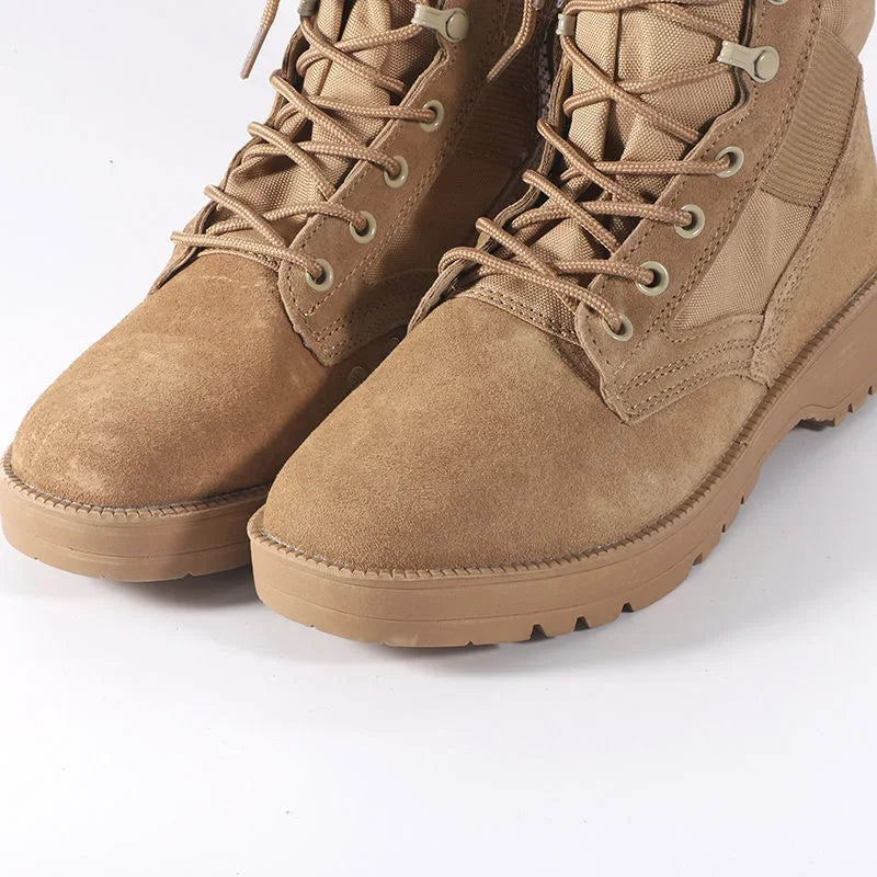 Botas tácticas de desierto de cuero para hombre, botas de combate para exteriores, ligeras, antideslizantes, para senderismo, botas altas, zapatos de trabajo